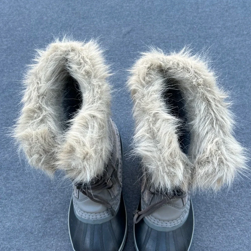 Sorel Joan of Arctic Youth Girls 4 Gray Waterproof Insulated Snow Boots Faux Fur